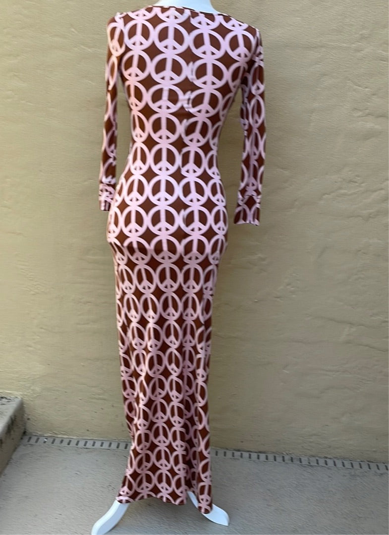  Body Con Chic Novelty Peace Print Unique Maxi Dress X/S