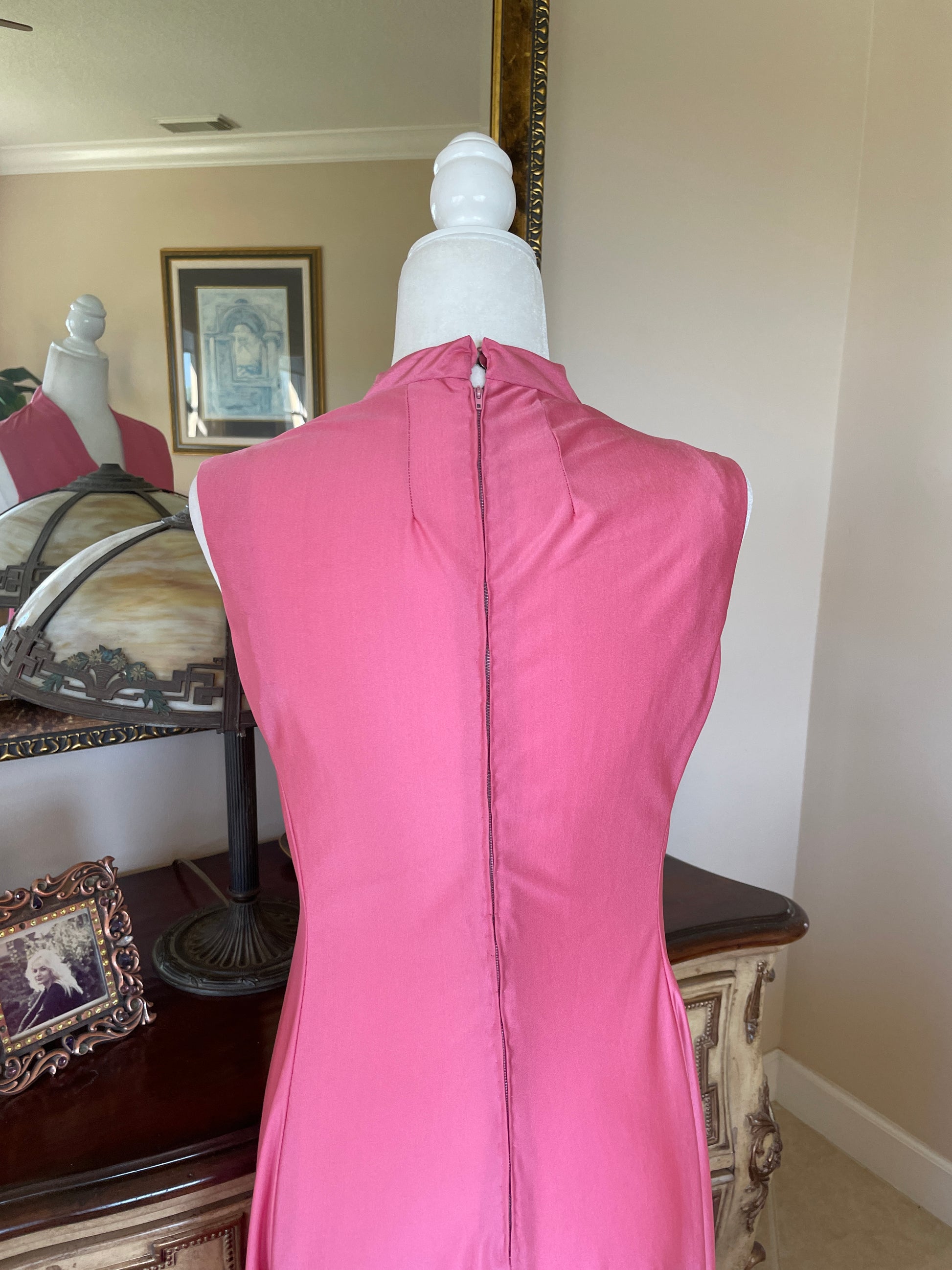  70s Handmade Poly Jersey Sleeveless Vintage Maxi Dress S/M