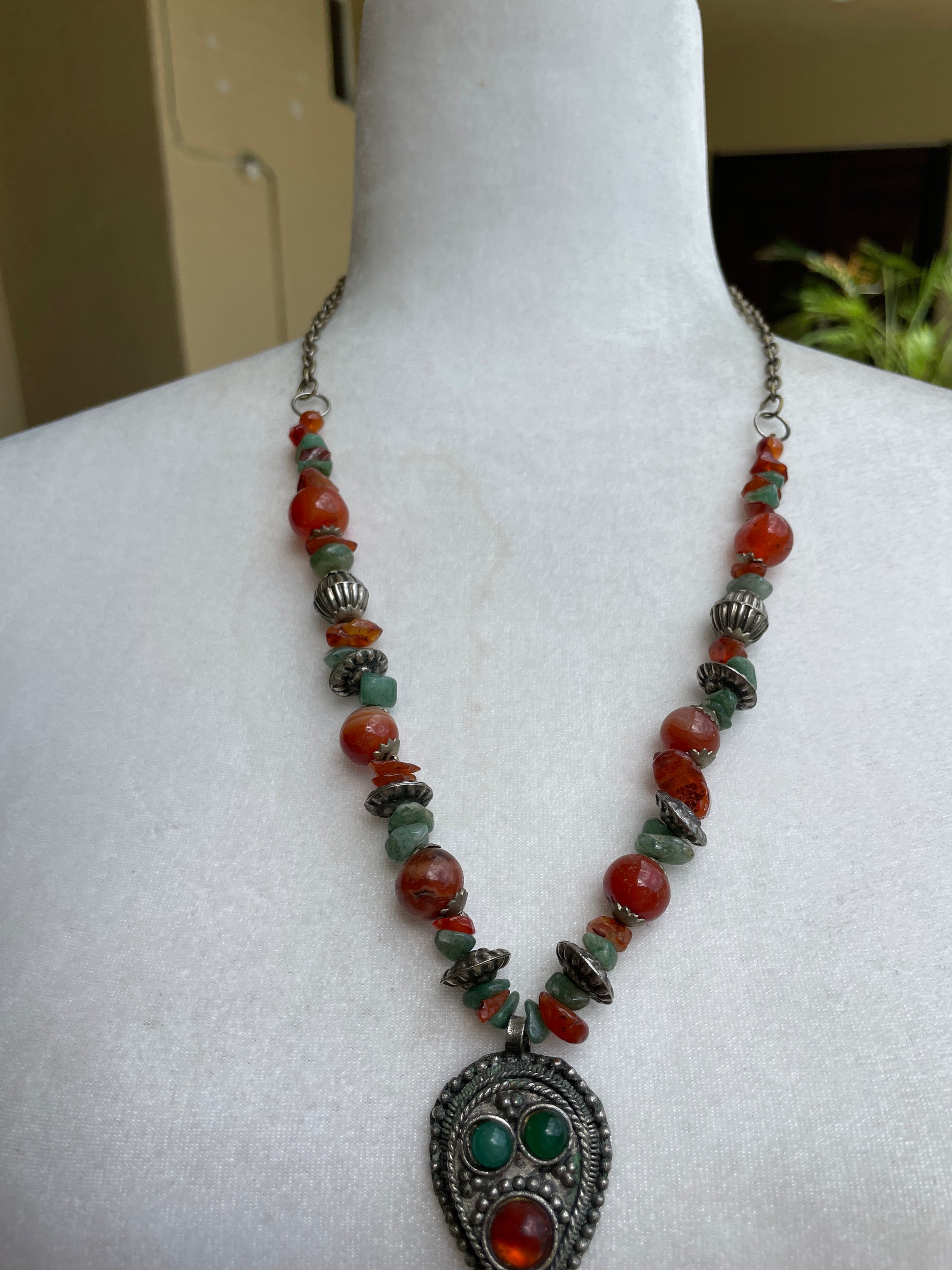  70s Handmade Stone Beads Silver India Boho Necklace