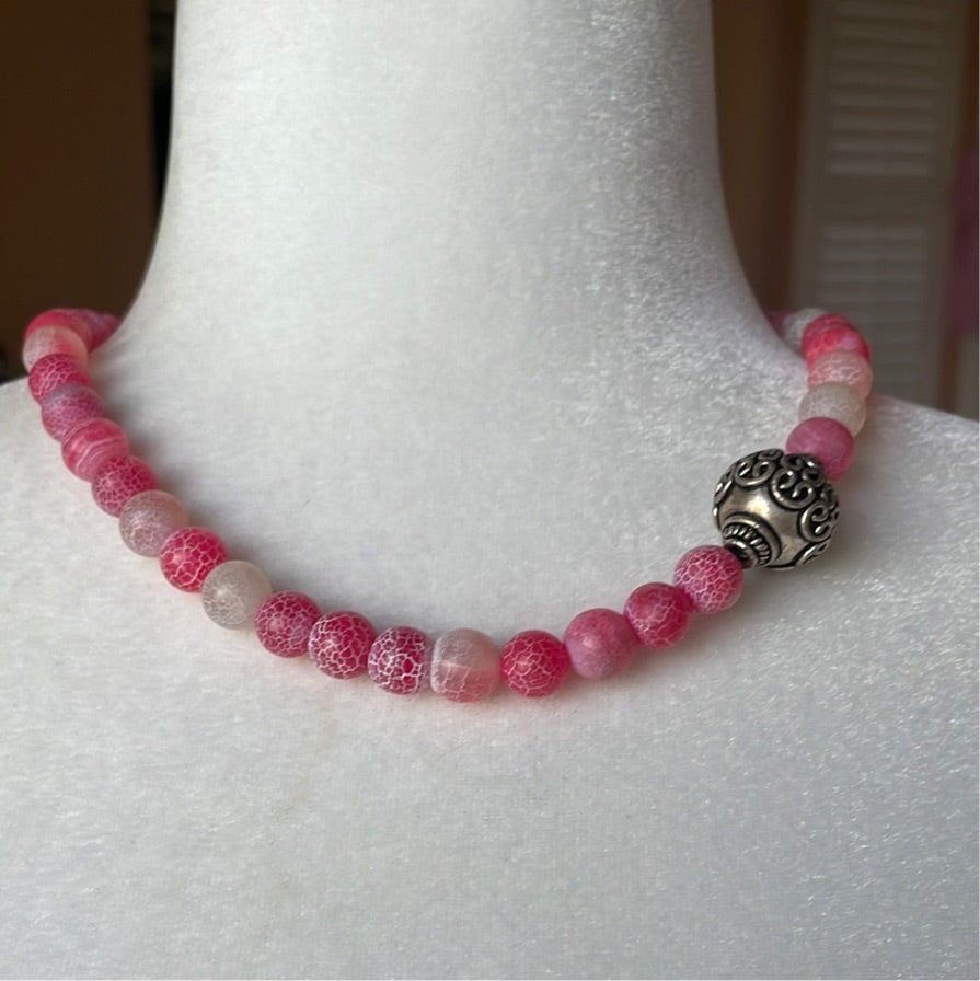 Pink quartz handmade beaded necklace