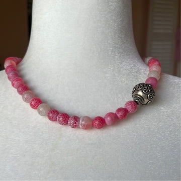 2000s Handmade One of a Kind Pink Quartz Beaded Unique Necklace