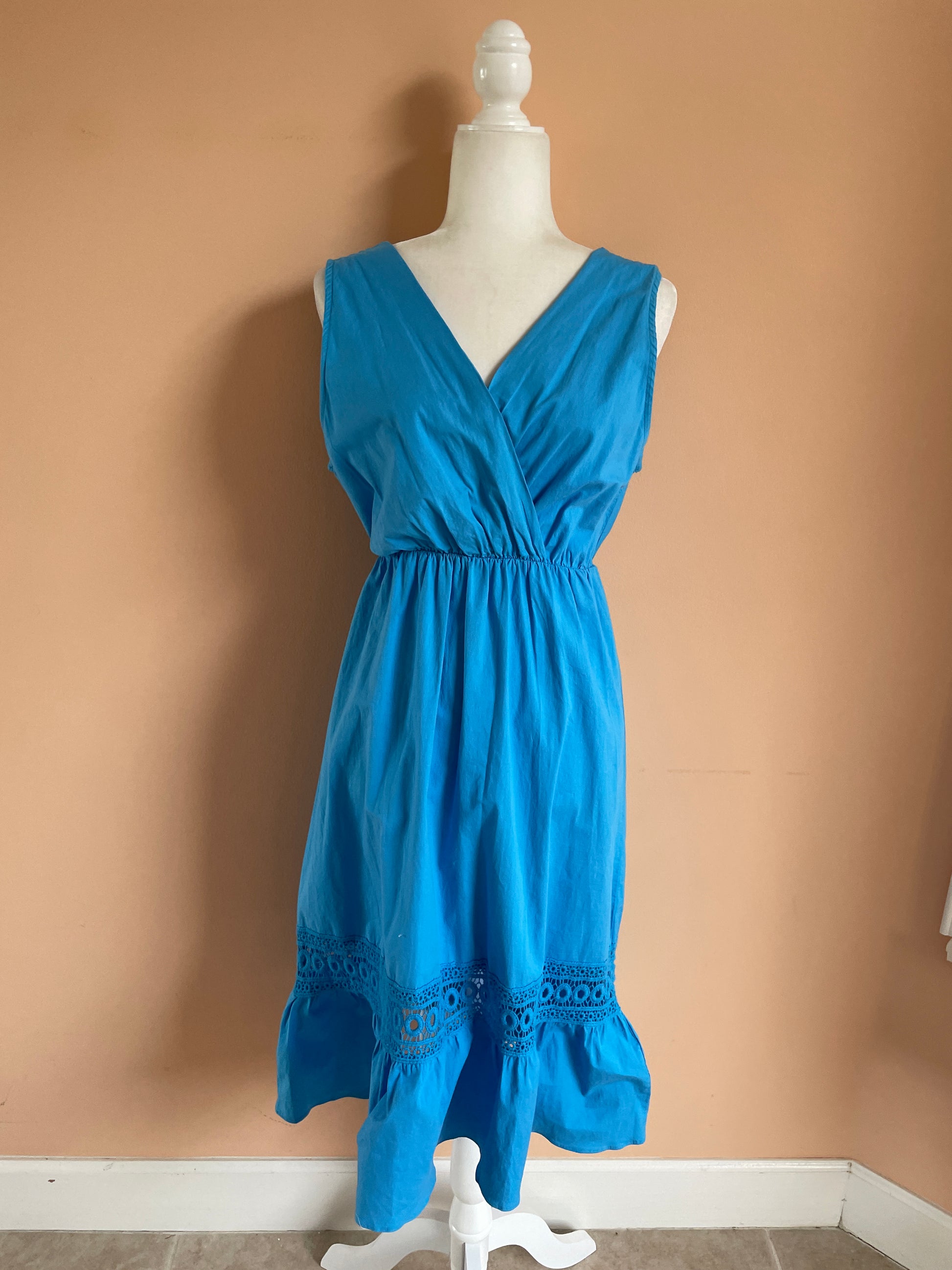 2000s blue summer dress Color me Blue 2000’s Striking Cotton Sleeveless Ruffled Summer Dress. S
