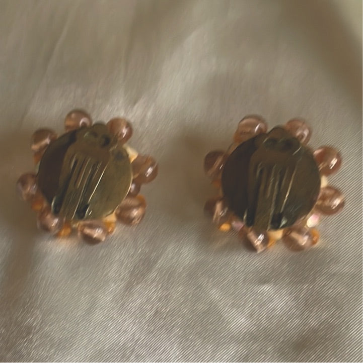  Vintage 40s Pink Cluster Clip Earrings