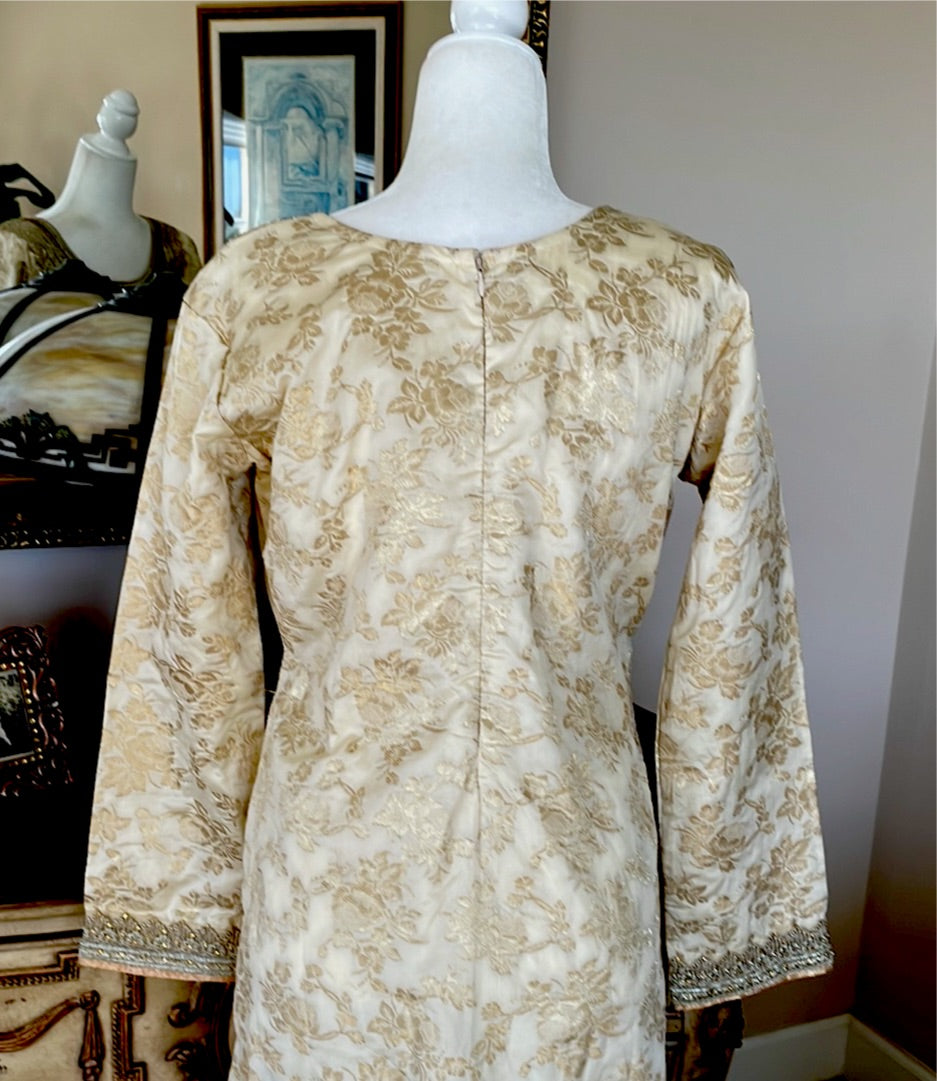  Vintage 70s Handmade Floral Brocade Special Occasion Costume Tunic Dress L