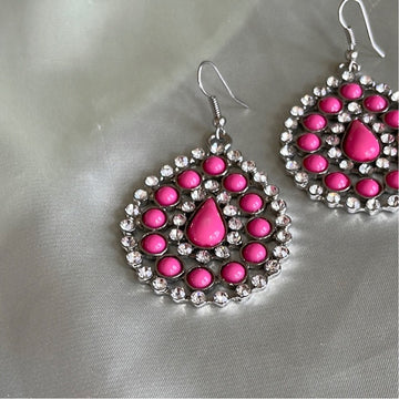 Rhinestone Pink Beaded 2000s Fashion Party Pierced Earrings