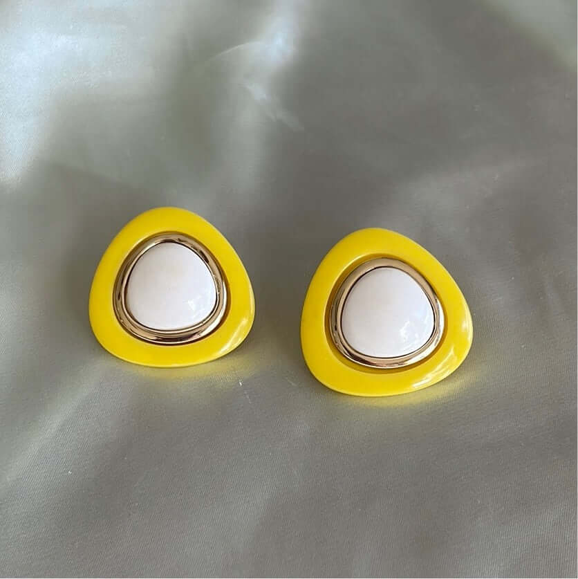 vintage 60s mid yellow pierced earrings 1970s Mod Stylish Yellow Pierced Earrings