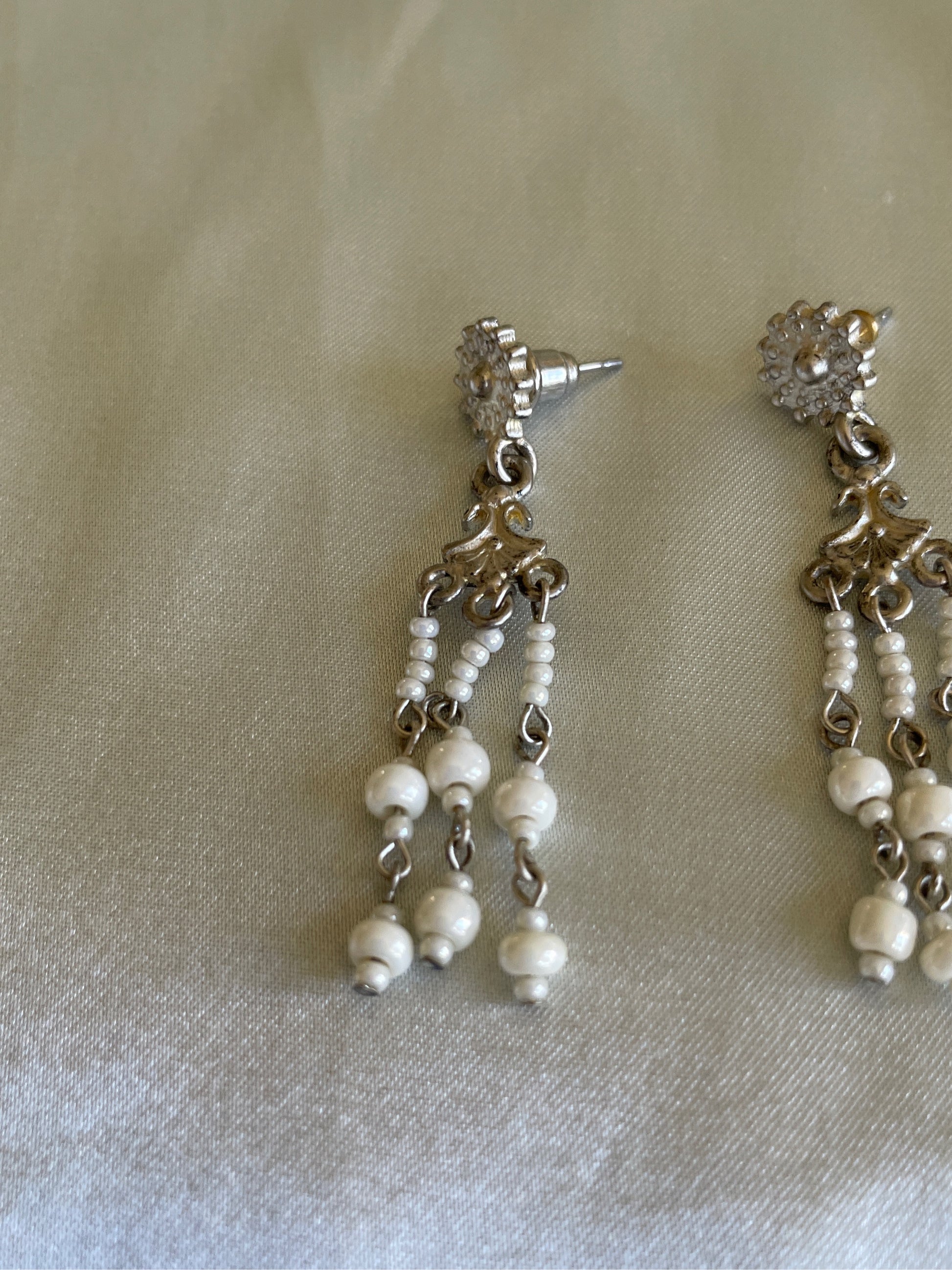  2000’s Delicate Silver Tone Faux Pearl Drop Earrings