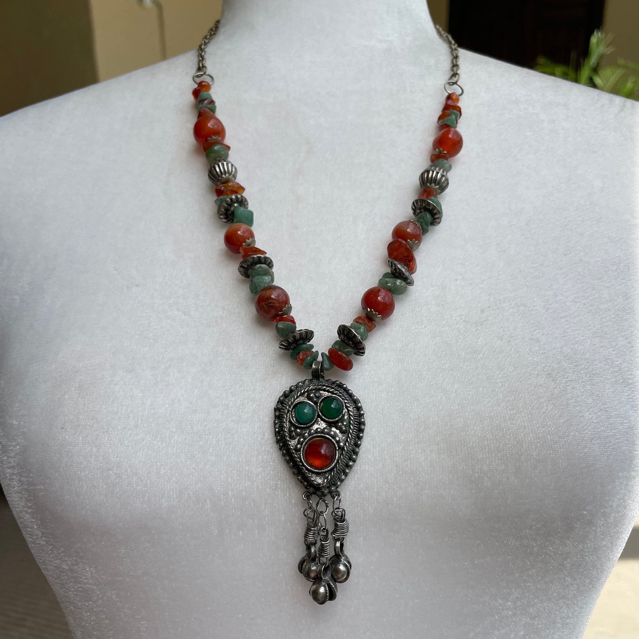 70s Handmade Stone Beads Silver India Boho Necklace