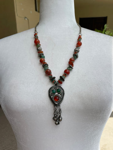 70s Handmade Stone Beads Silver India Boho Necklace