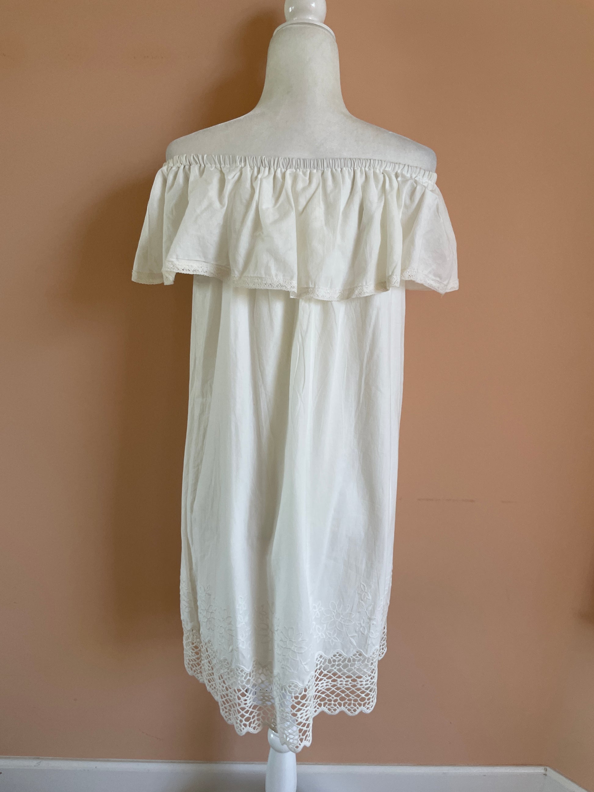  2000s White Cotton Off On Shoulder Sleeveless Summer Dress M