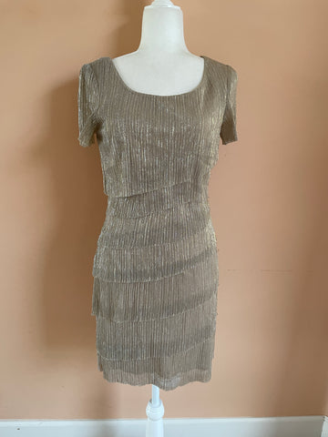 1990’s Shimmering Gold Layered Flapper Style Party Mini Dress S