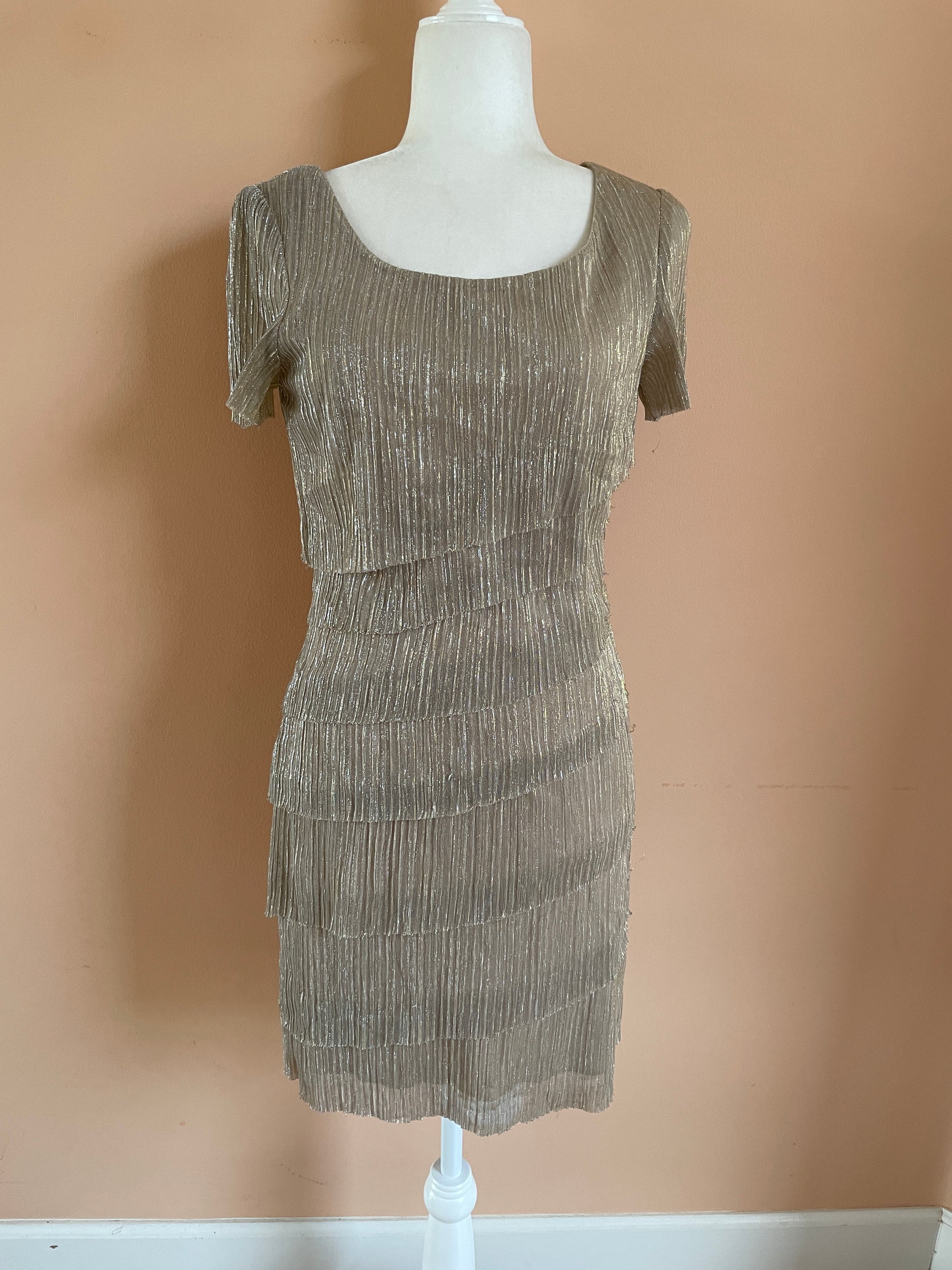 1990's Gold mini dress 1990’s Shimmering Gold Layered Flapper Style Party Mini Dress S