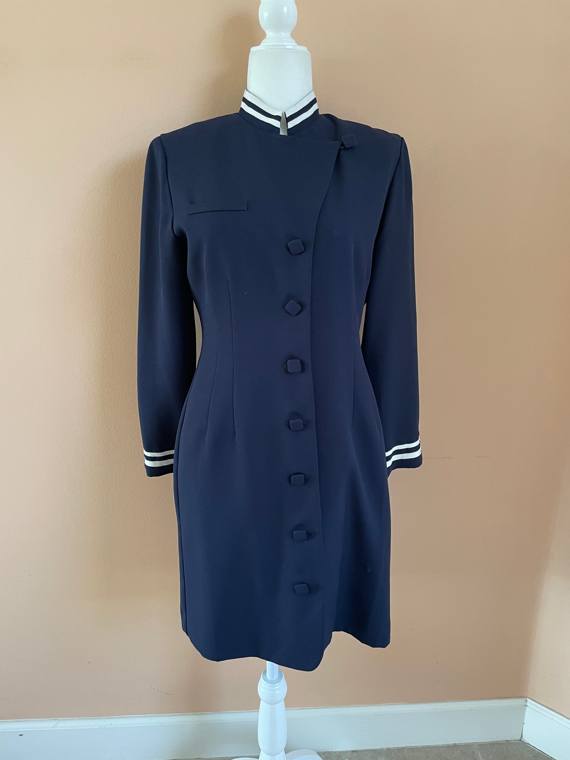 vintage 80's navy dress 80s Vintage Jessica Howard Poly Navy Jacket Style Dress