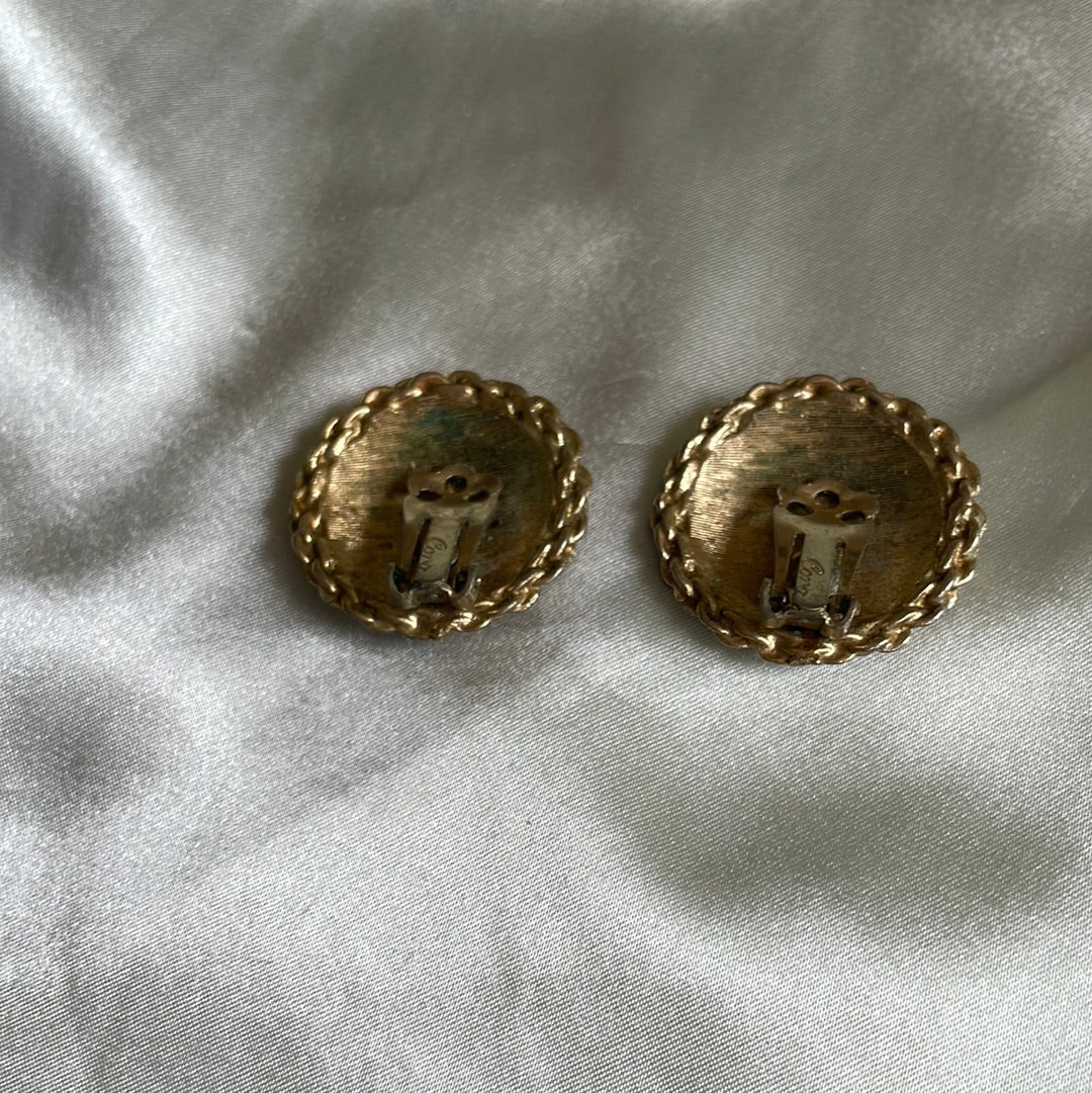  Vintage 50s Signed Coro Gold Tone Round Clip Earrings
