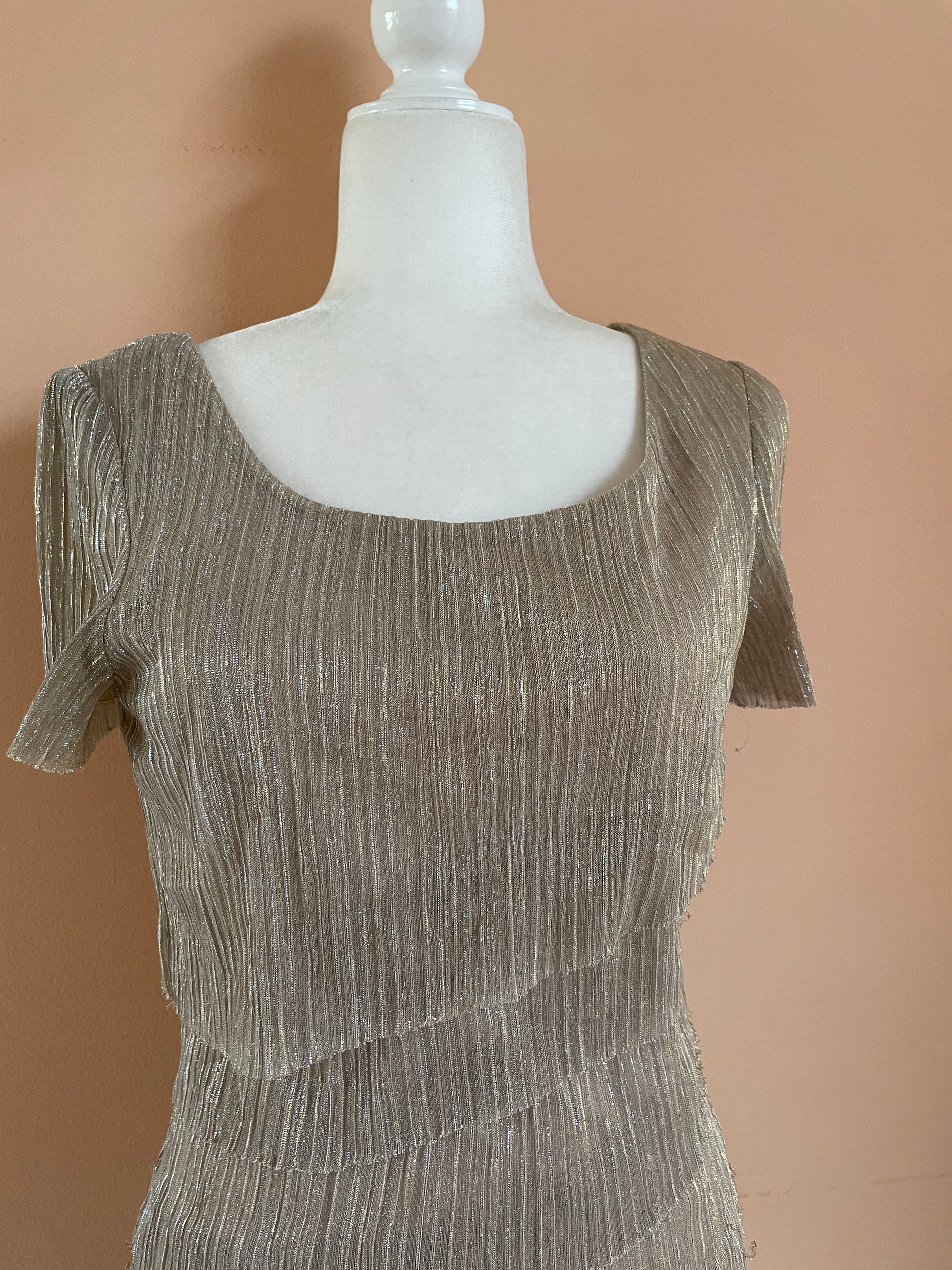 1990’s Shimmering Gold Layered Flapper Style Party Mini Dress S