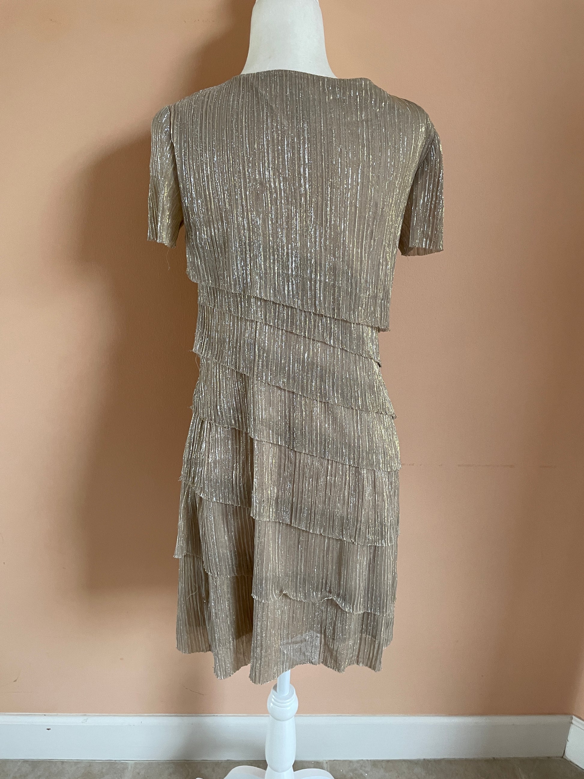  1990’s Shimmering Gold Layered Flapper Style Party Mini Dress S