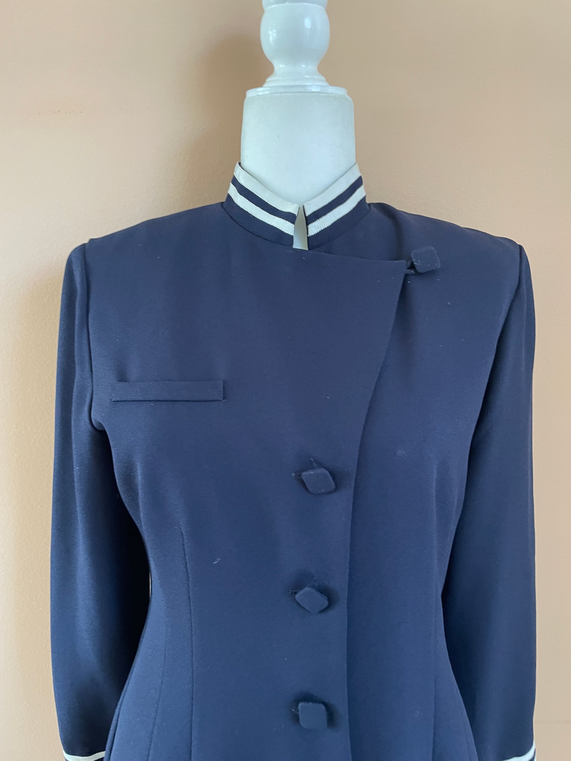  80s Vintage Jessica Howard Poly Navy Jacket Style Dress