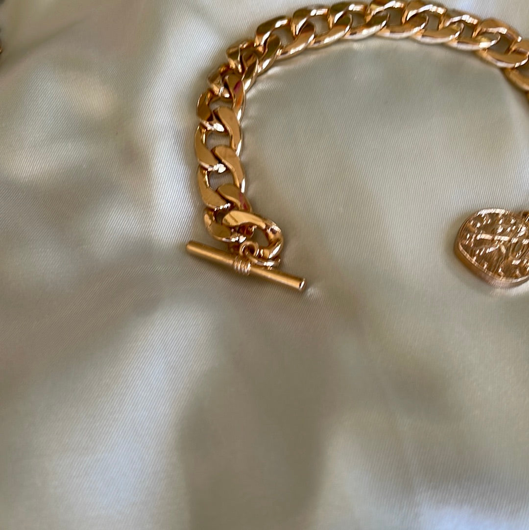  Gold Tone Roman Coin Charm Bracelet.