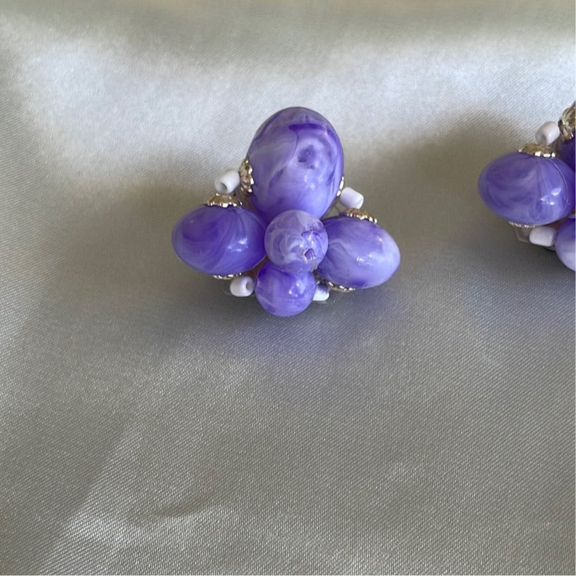 1950's japan purple cluster clip earrings