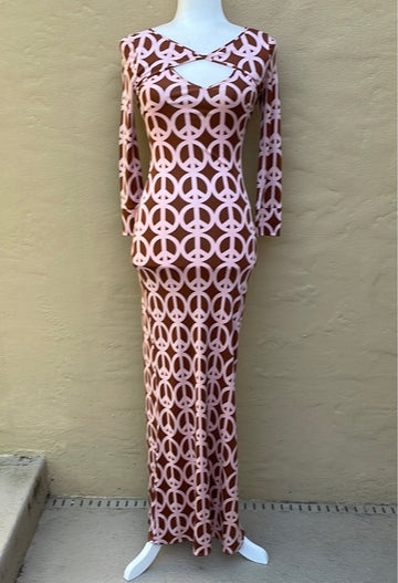 Fabulous Body Con Peace Print Maxi Dress size 2