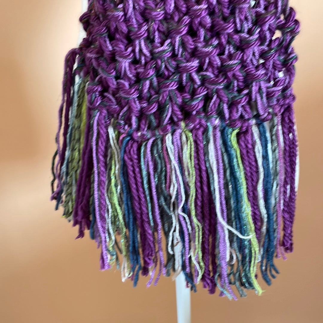  2000s Wrap Me Up Hand Knit Fringed Winter Purple Scarf