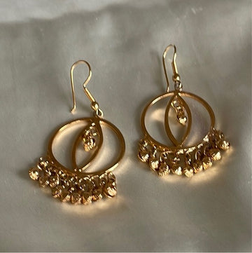 Gold Tone Boho Dangling Beaded Hoop Pierced Earrings