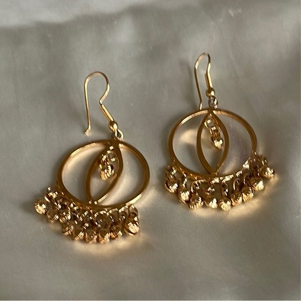 Gold Tone Boho Dangling Beaded Hoop Pierced Earrings Gold Tone Boho Dangling Beaded Hoop Pierced Earrings