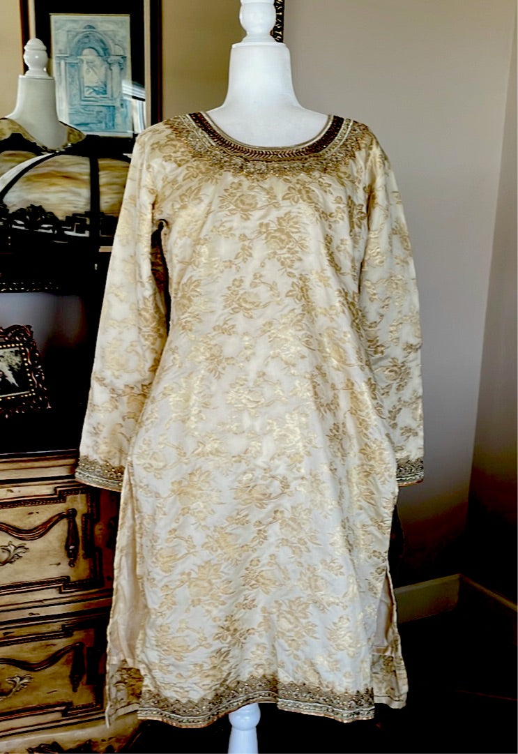 1970's Hand Made floral brocade special occaision costume tunic dress L/XL Vintage 70s Handmade Floral Brocade Special Occasion Costume Tunic Dress L