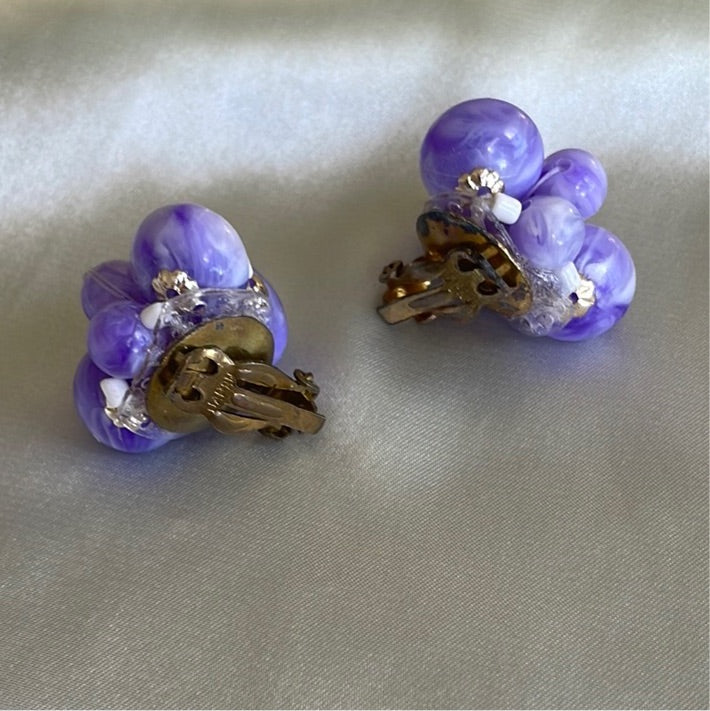  Vintage 50s Japan Purple Cluster Clip Earrings
