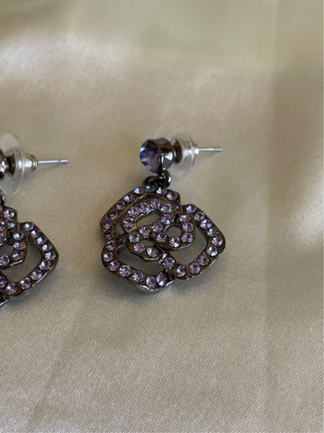2000’s Purple Crystal Abstract Design Pierced Earrings