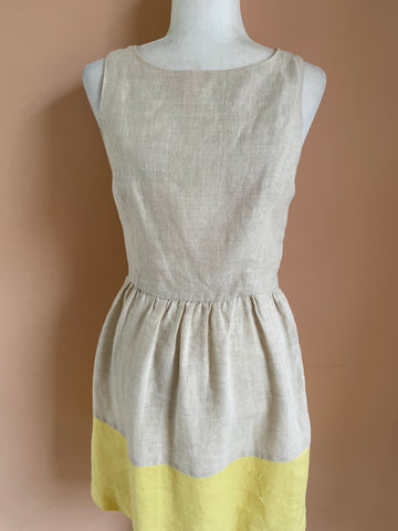 90s Vintage Beige Linen Sleeveless Classic Day Dress S