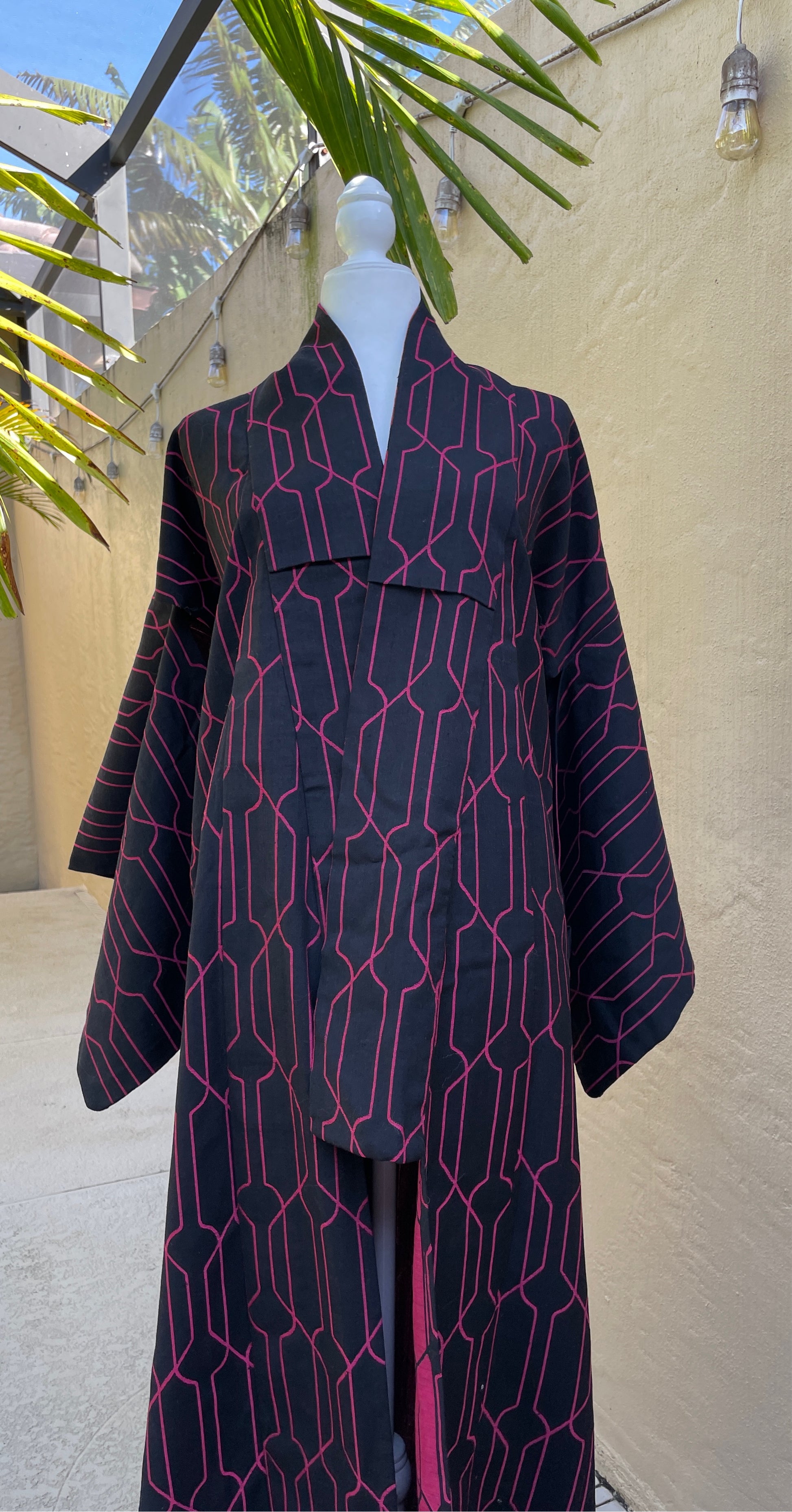  80s One of a Kind Kimono Vintage Black Handmade Style Lounge Robe.