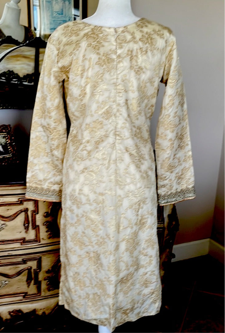  Vintage 70s Handmade Floral Brocade Special Occasion Costume Tunic Dress L