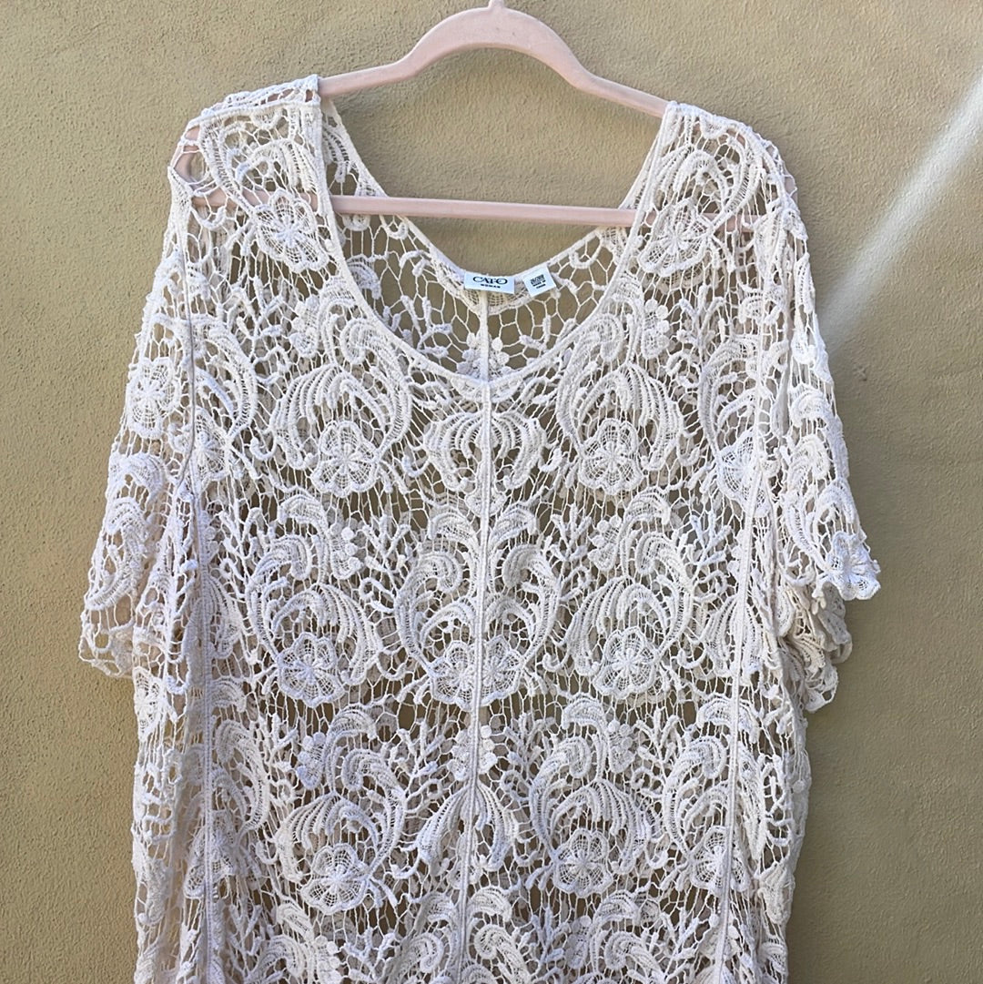 2000s Crochet White Cotton Beach Top Plus Size