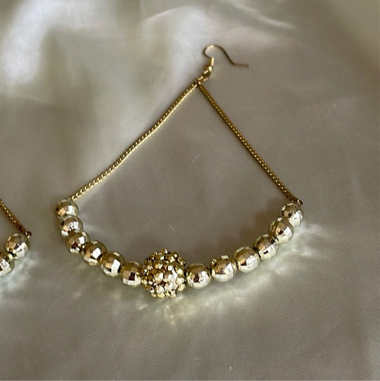  Shimmering Gold Silver Beaded Trapeze Pierced 2000s Earrings