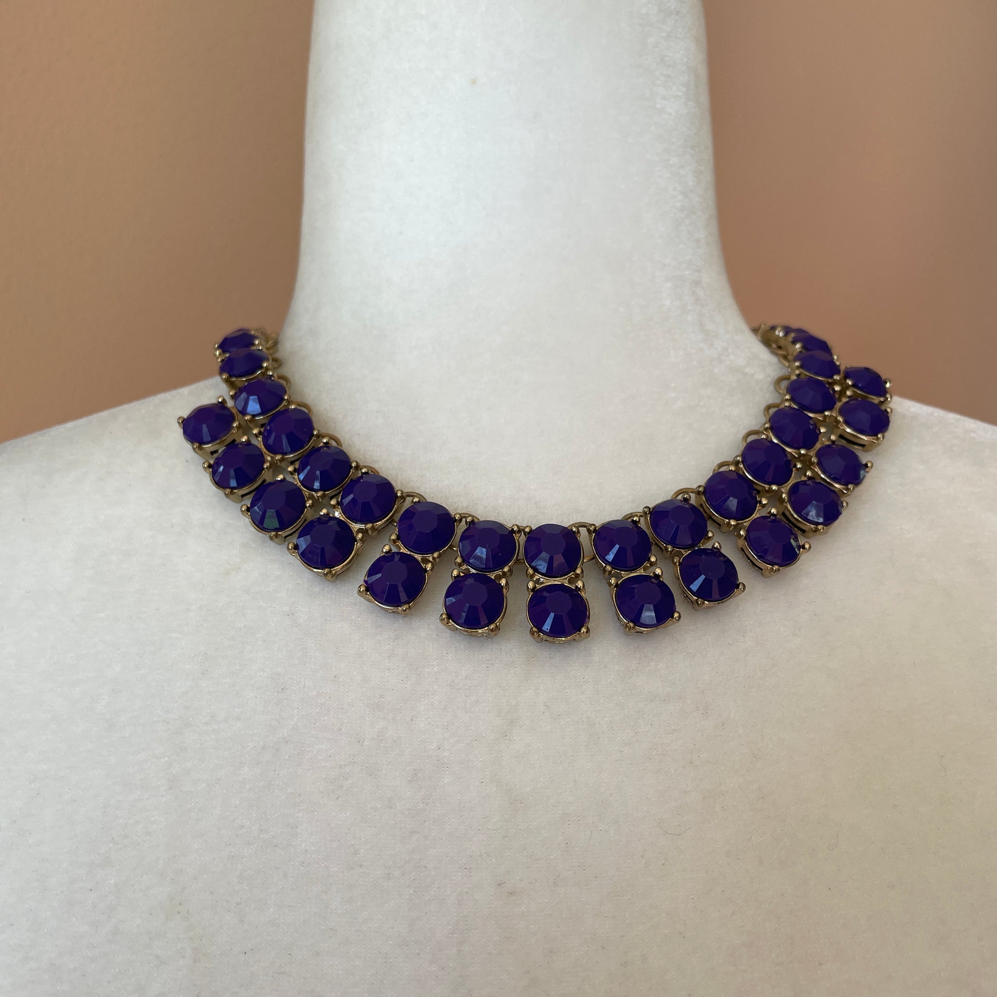 90s Gold Tone Purple Glass Beads Classic Necklace