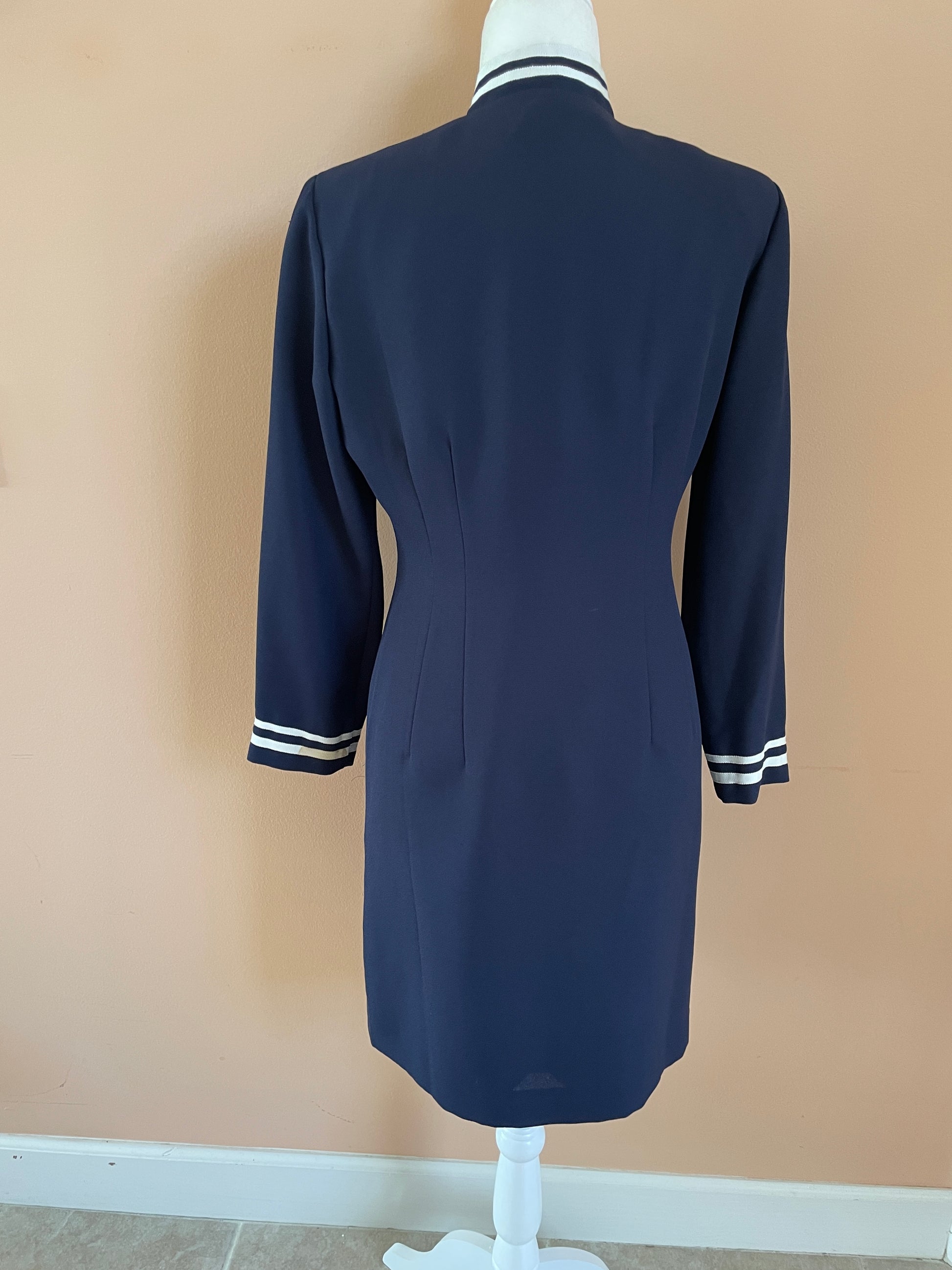  80s Vintage Jessica Howard Poly Navy Jacket Style Dress