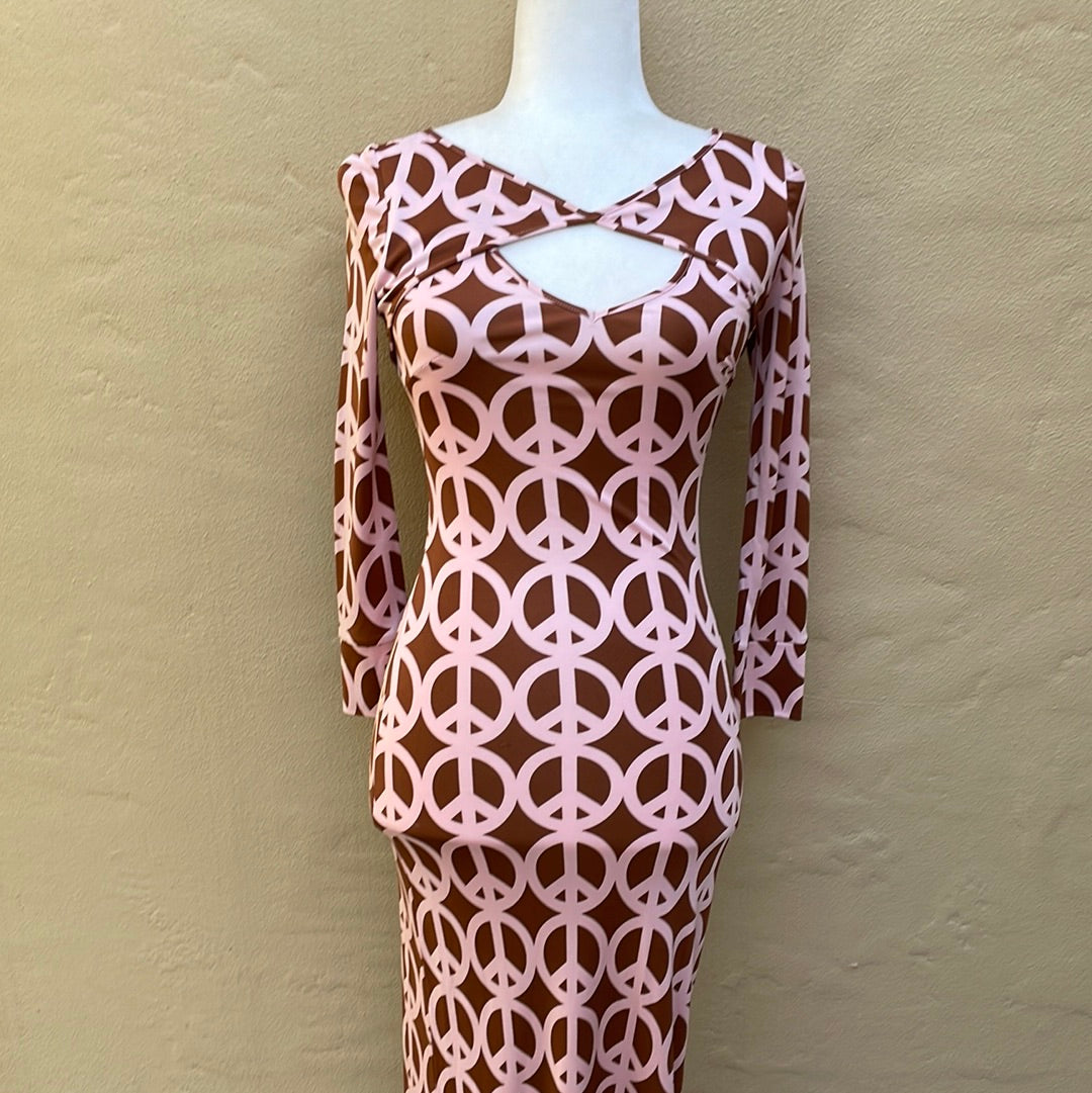  Body Con Chic Novelty Peace Print Unique Maxi Dress X/S