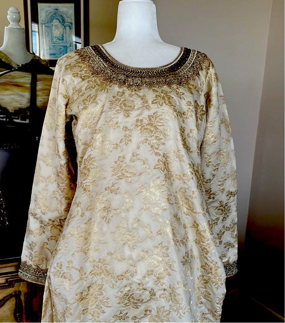 1970's Hand Made floral brocade special occaision costume tunic dress L/XL