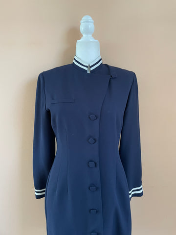80s Vintage Jessica Howard Poly Navy Jacket Style Dress S/M