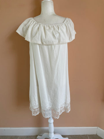 2000s White Cotton Off On Shoulder Sleeveless Summer Dress M