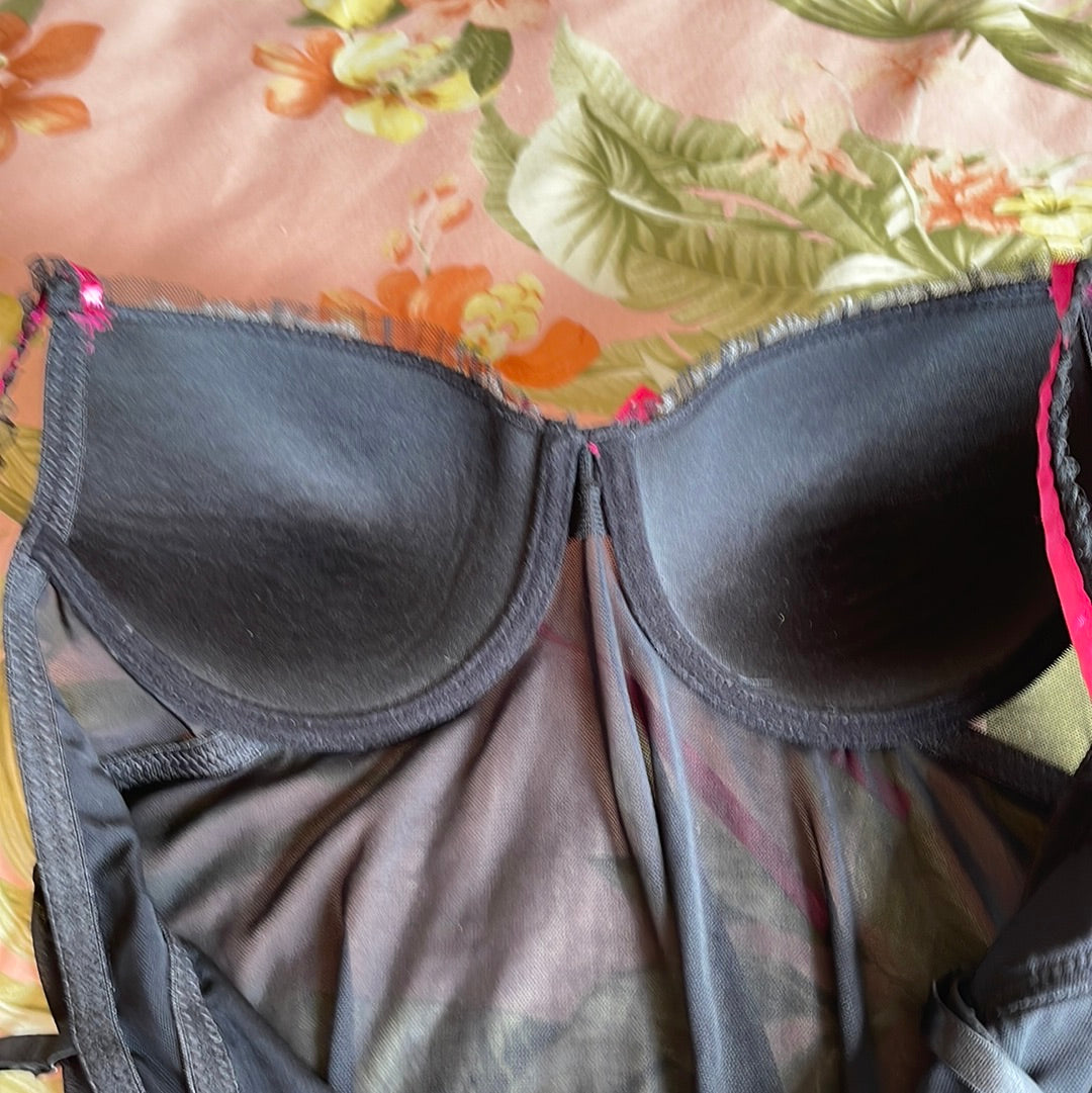  2000's Black Pink Bow Lingerie Chemise S