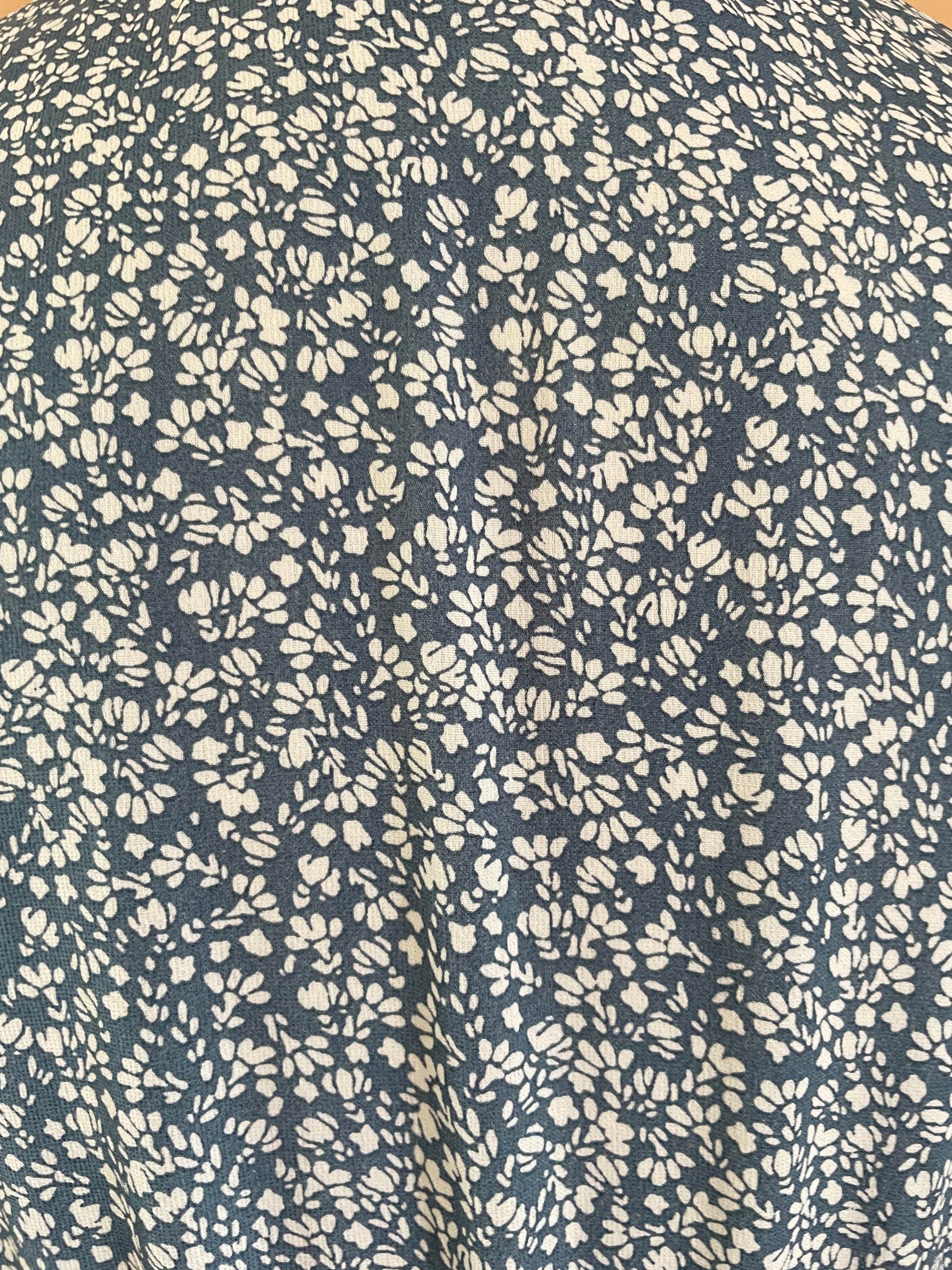  1990’s Vintage Silky Poly Blue Print Ruffled Long Sleeve Prairie Dress M