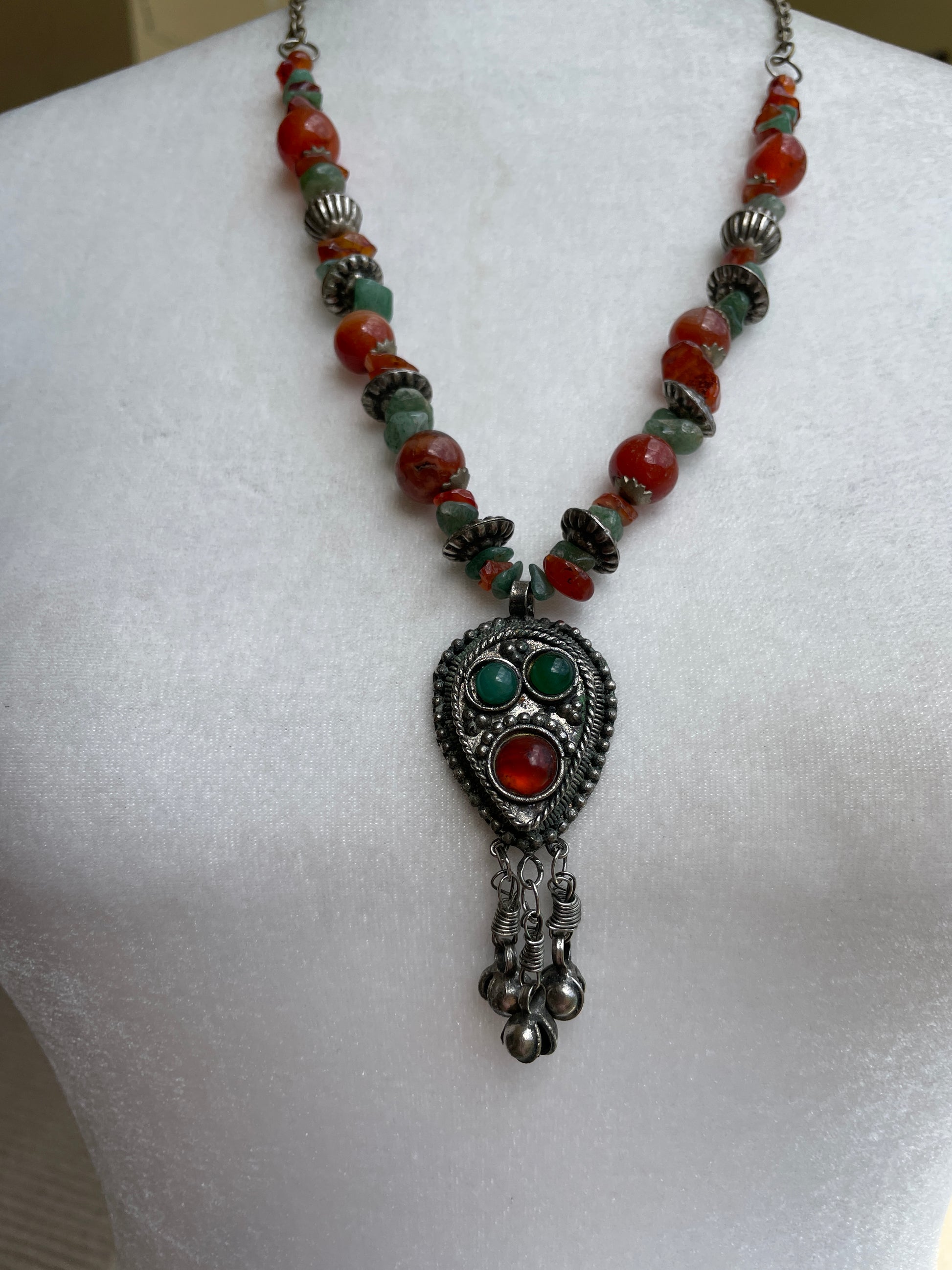  70s Handmade Stone Beads Silver India Boho Necklace