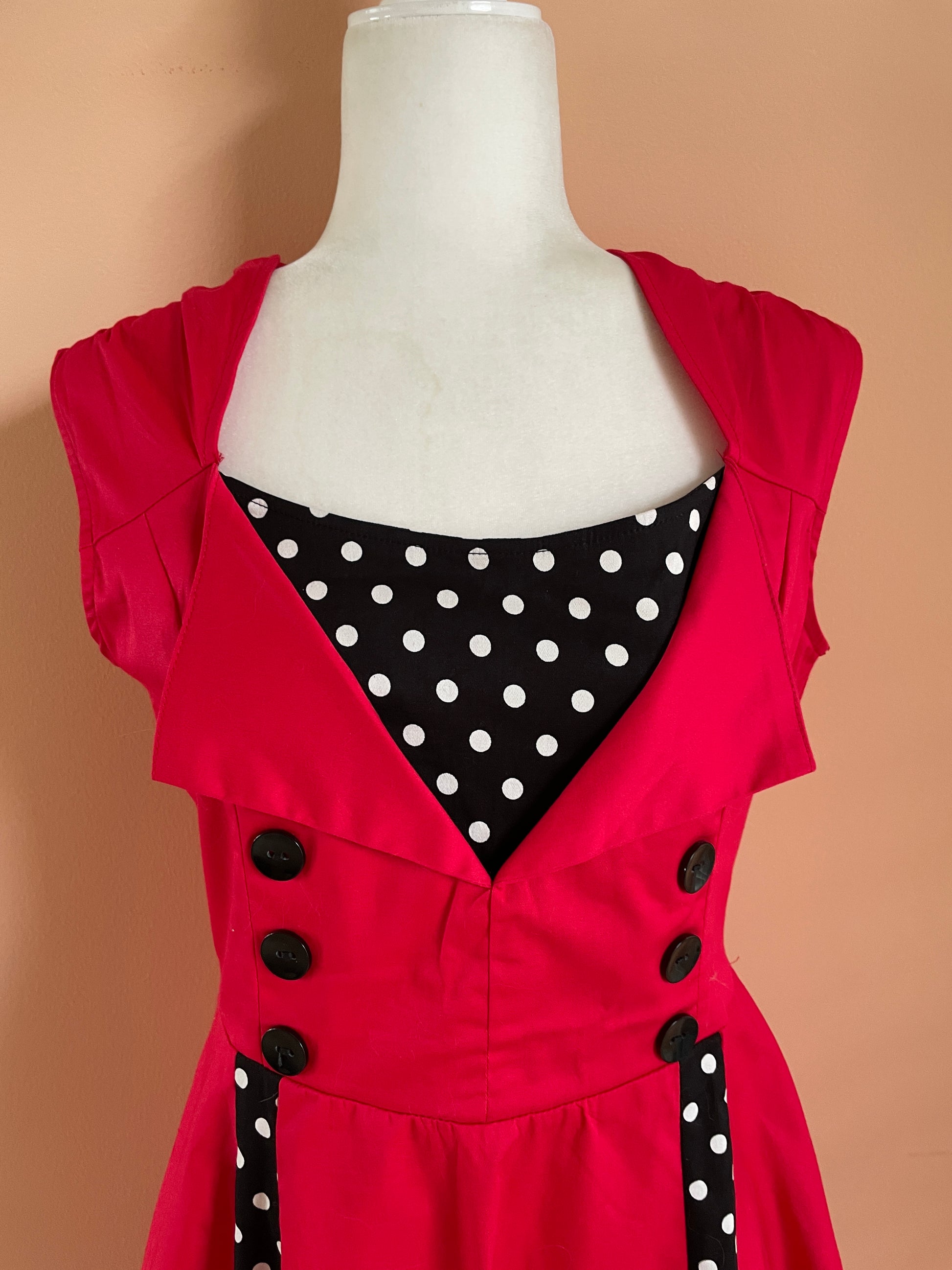  Girl in Red 2000’s Sleeveless Black Polka Dot Cotton Dress M