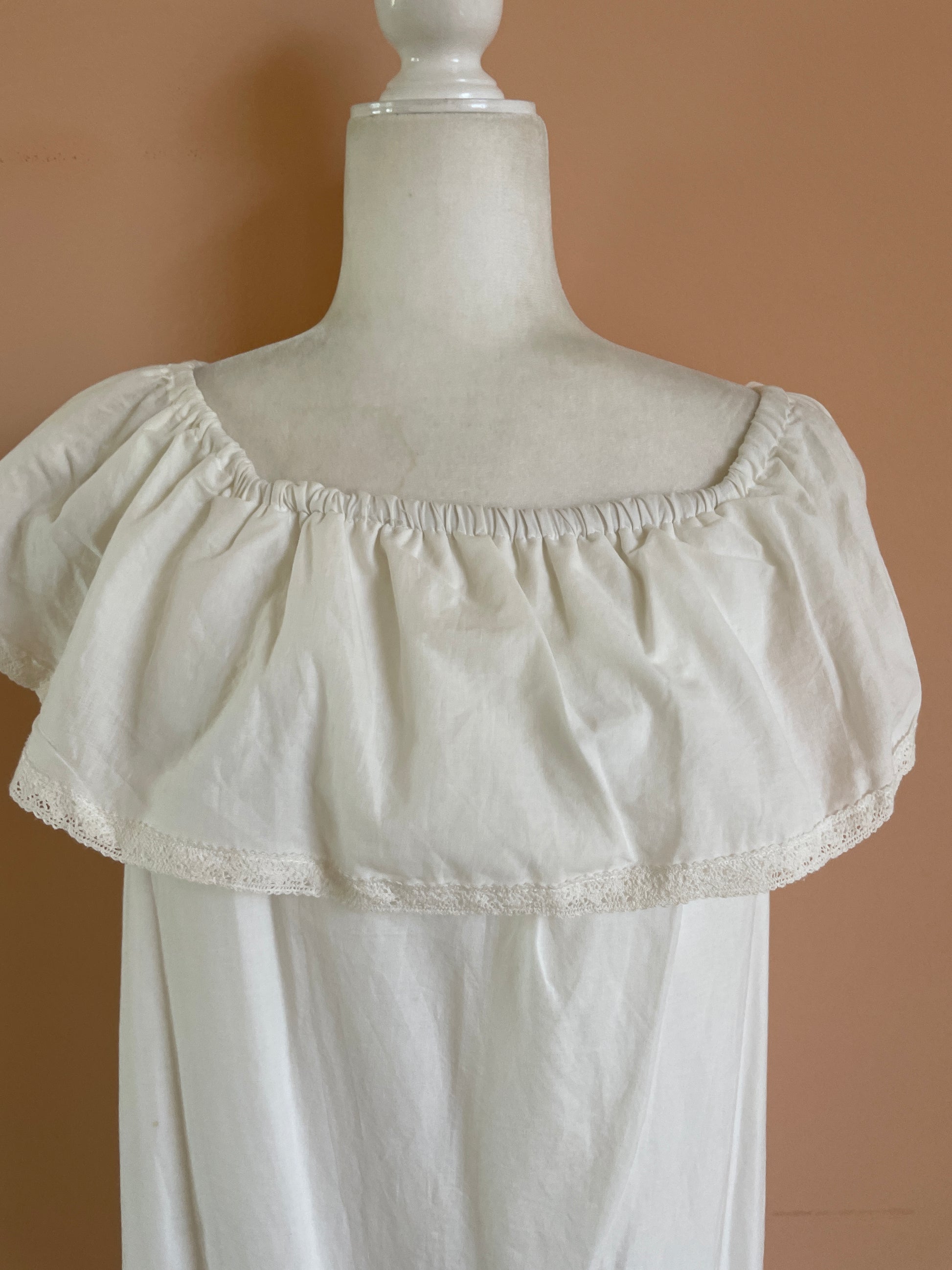  2000s White Cotton Off On Shoulder Sleeveless Summer Dress M