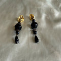 1970's gold tone black beaded pierced earrings