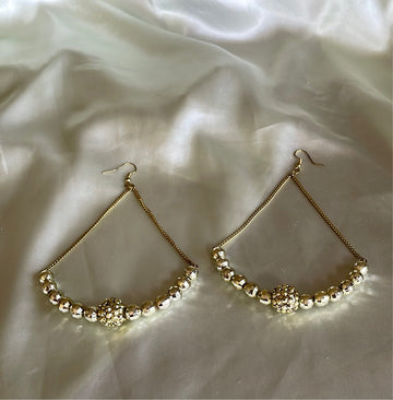 Shimmering Gold Silver Beaded Trapeze Pierced 2000s Earrings