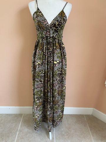 2000’s Tropical Print Rayon Summer Maxi Dress S