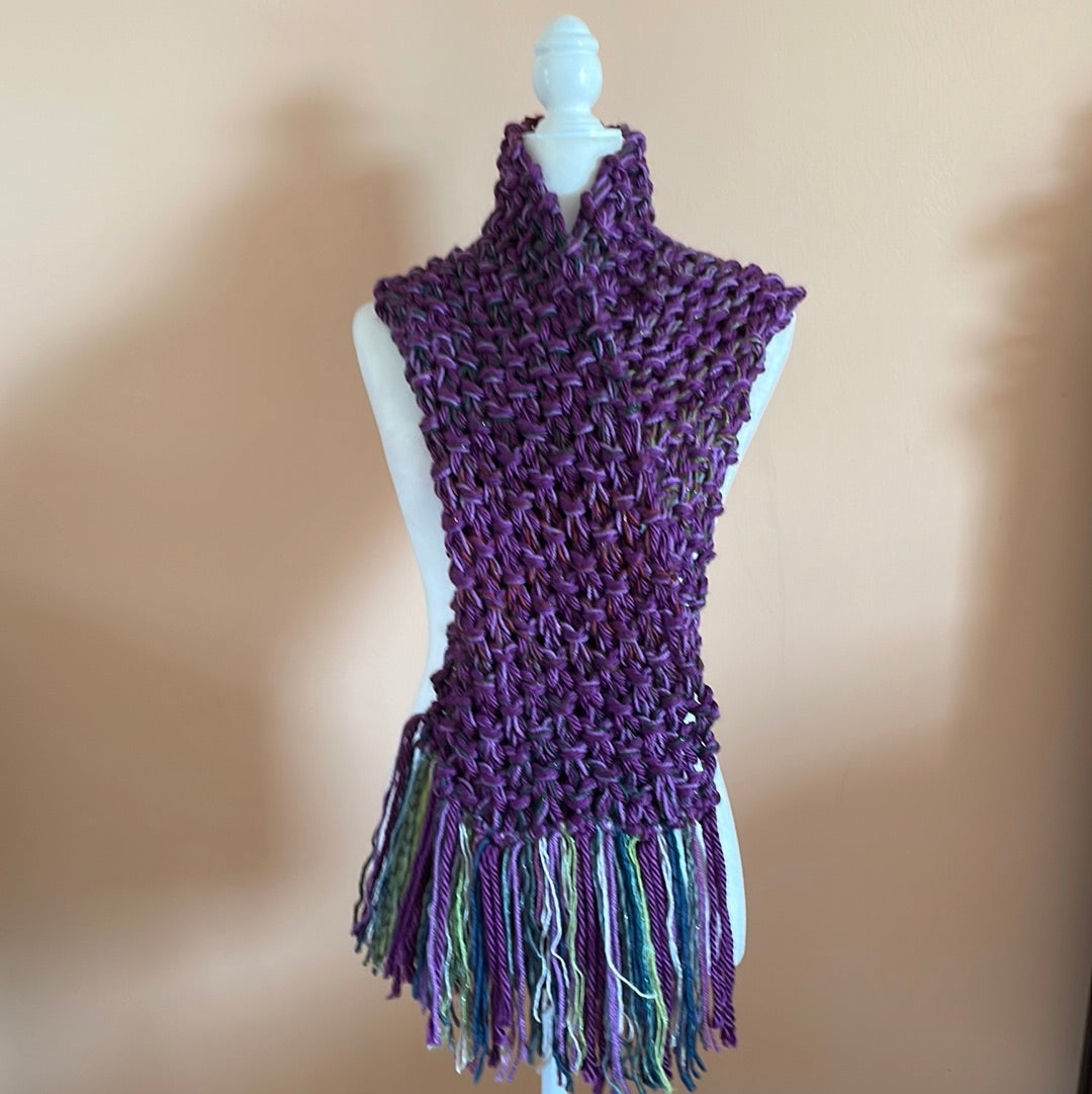  2000s Wrap Me Up Hand Knit Fringed Winter Purple Scarf